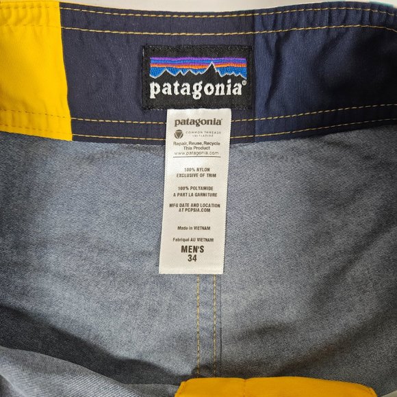 Patagonia Swim Trunks Men's Size 34 Blue Yellow White Striped - Picture 3 of 5